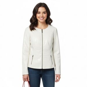 Alfani faux leather crocodile print white jacket